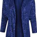 Sparkly Sequin Blazer Women Casual Long Sleeve Glitter Party Shiny Lapel Coat Lightweight Open Front Dress Suit Jacket, Blue, L