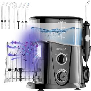 Water Dental Flosser for Teeth Cleaning with 1000ML Large Capacity and UV Storage, 10 Adjustable Pressure Electric Oral Irrigator with 7 Jet Tips, Gifts for Dental Health Seekers (Black)