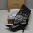 Vertundy Women's Fold Over Boots - Pointed Toe Stiletto Heel Slip On Knee High Boot Fashion Sexy Dress Boot (8, Black)