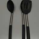 TeamFar Kitchen Utensils, 4 PCS Silicone Cooking Utensils Spatula Spoon Set with Stainless Steel Handle, for Frying Mixing Draining Turning, Healthy & Heat-proof, Non-stick & Dishwasher Safe - Black