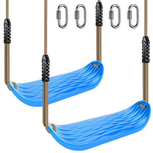 SELEWARE Non-Slip Plastic Swing Seat, Heavy Duty Tree Swing Set with Adjustable Rope & Carabiners for Kids & Adults, Outdoor/Indoor Playground Seat Replacement, Blue, 2 Pack