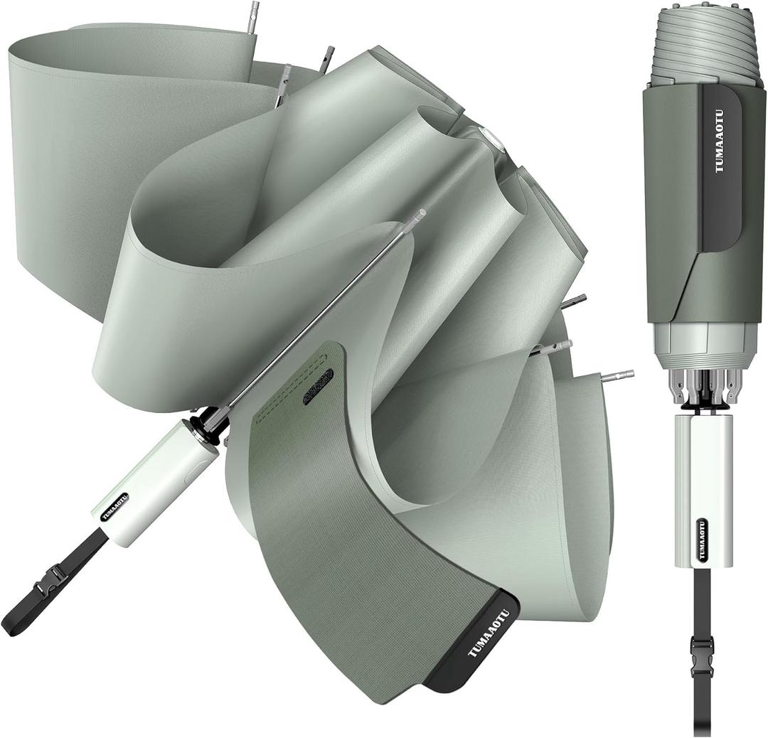 QWB TUMAAOTU Lightweight Compact Inverted Umbrella Windproof Auto Open Close  5-Second Quick Fold Design for Women & Men, 8 Ribs Strong Travel Umbrellas for Rain & Sun, Fits Backpack & Car (46 IN, Mist Green)