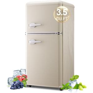 Gshop FLS-80G-CREAM 3.5 Cu. Ft. 2-Door Retro Small Freezer Compact Refrigerator Vintage Mini Fridge Adjustable Thermostat for Dorm, Office, Kitchen, Apartment, Cream