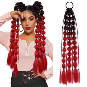 Colored Hair Extensions, 20" Lightweight Colored Hair Extensions for Kids Bubble Ponytail Extension with Hair Tie, Ombre Crazy Hair Day Accessories for Girls for EDC Festival Rave B45 (Black To Red)