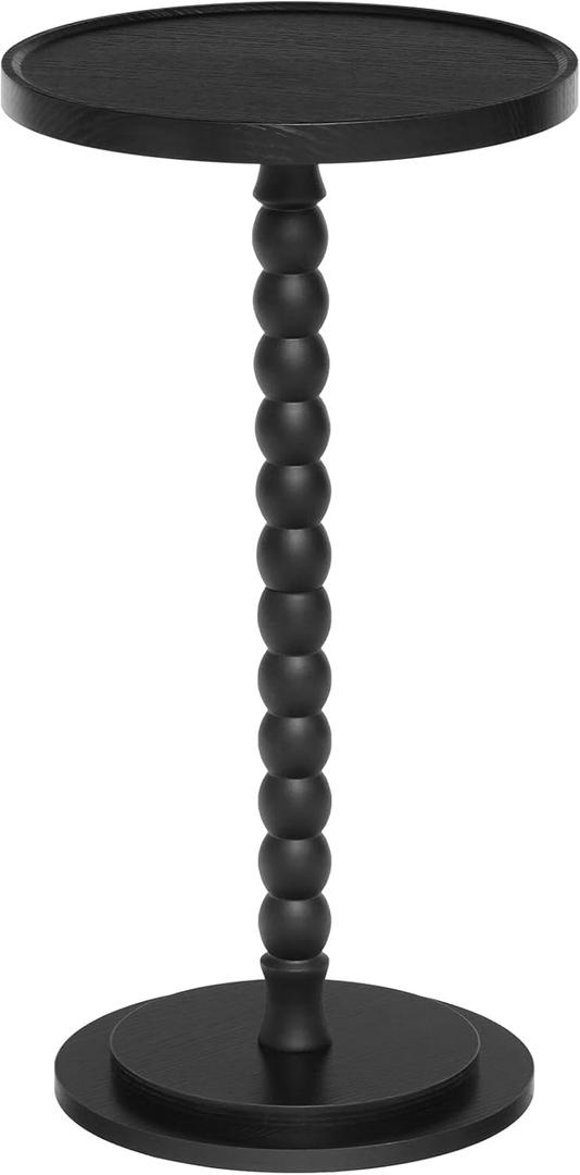 HOOBRO Round Side Table, Small Drink Table for Small Space, Nightstand with Solid Wood Accent Leg, Stable Pedestal, Easy Assembly, for Living Room, Bedroom, Sofa Couch, Corners, Black BK187BZ01