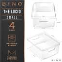 BINO Plastic Storage Containers, Small - 4 Pack THE LUCID COLLECTION, Multi-Use Organizer Bins Built-In Handles BPA-Free Clear, Fridge, Pantry & Home Organization