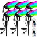 PYDS Christmas Spotlights Outdoor, 12W RGBW Halloween Spot Lights with Remote, 120V Plug-in Color Changing LED Landscape Lighting with IP65 Waterproof for Yard Garden Tree Decor, 6 Pack