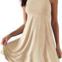 ODODOS Casual Flare Tank Dress for Women Summer Sleeveless Sundress Mini Skater Dress, Beige, Small (Beige, S)