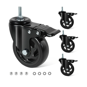 Caster Wheels 4 Inch, Swivel Threaded Stem Casters Set of 4 Heavy Duty 2000lbs, UNC 3/8"-16 x 1 (Stem Diameter 3/8", Stem Length 1") Locking Casters for Workbench, Cart, Furniture