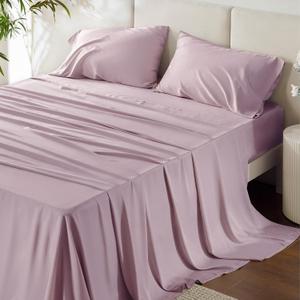 Bedsure Queen Sheet Set, Rayon Derived from Bamboo, Cooling Sheets, Breathable & Soft, Deep Pocket Up to 16 Inches, Hotel Luxury Silky Bedding for Hot Sleepers, Lavender Bedsure Queen Sheet Set, Rayon Derived from Bamboo, Cooling Sheets, Breathable & Soft, Deep Pocket Up to 16 Inches, Hotel Luxury Silky Bedding for Hot Sleepers, Lavender