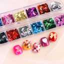 2 x Laser Square Glitter Nail Art Sequins, Holographic 3D 12 Colors Glitter Flakes Design, Rectangle Shape Nail Shiny Supplies for Women Girls Manicure Powder Charms Decorations, DIY Resin Nail Art Tips