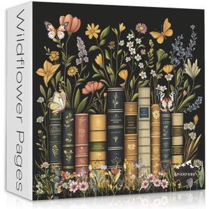 Wildflowers Puzzles for Adults 1000 Pieces, PICKFORU Wildflower Pages Jigsaw Puzzle, Vintage Book Puzzles for Book Lover, Plant Floral Flowers Puzzle as Home Decor, 23.9*23.9 Inches