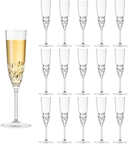 16 Pack Plastic Champagne Flutes, Shatterproof Reusable Fancy Crystal Clear Champagne Glasses, 5 oz Acrylic Unbreakable Elegant Party Drinking Cocktail Wine Glasses Wedding Birthday Bar Goblets