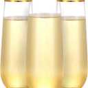 N9R 36PCS Plastic Champagne Flutes, 9 Oz Stemless Disposable Gold Rim Toasting Glasses, Crystal Clear Cocktail Cups Drinkware Shatterproof Ideal for Party Wedding Birthday
