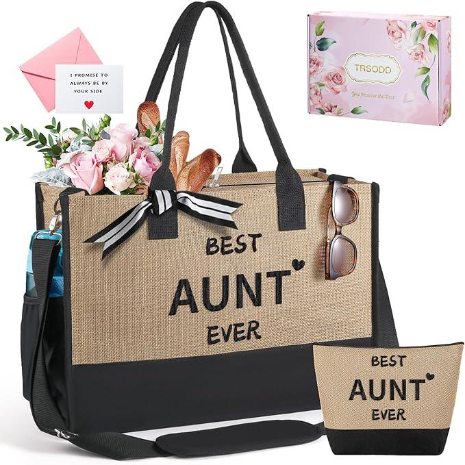 Mothers Day Gifts Mom Wife Grandma Sister Her Birthday Gifts for Women Large Jute Tote Bag and Makeup Bag Set