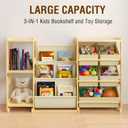 Kids Bookshelf and Toy Storage Organizer with 3-Tier Book Display and Shelves, Kids Toy Organizers and Storage with Bins, Book Shelf for Kids Rooms, Playroom Decor for Toddler Bedroom Nursery