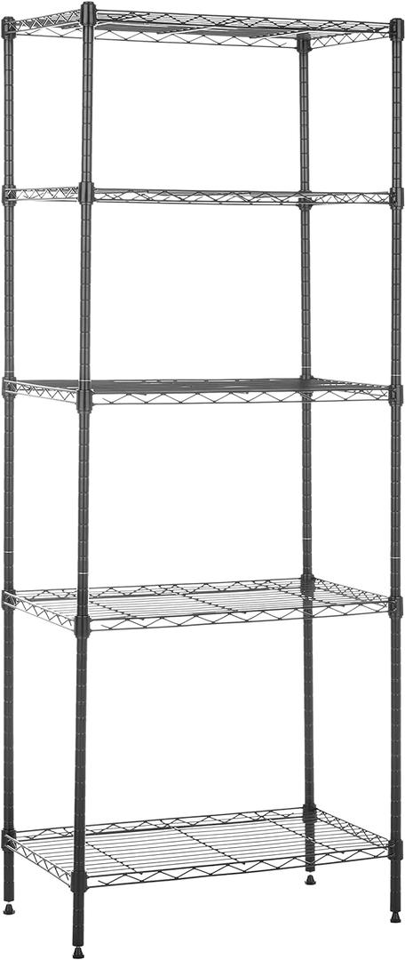 Amazon Basics 5-Shelf Multipurpose Adjustable Steel Garage Shelving Unit, Storage Rack for Kitchen, 200 lbs Per Shelf, Easy Assembly, 13.4"D x 23.2"W x 60"H, Black