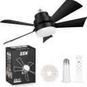 EEK Socket Fan Light with Ultra Quiet Design, 20.5 Ceiling Fans with LED Lights and Remote,Screw in Fan Light for E26/E27,3Speeds 3Colors 3000-6500K,1200 (Black)