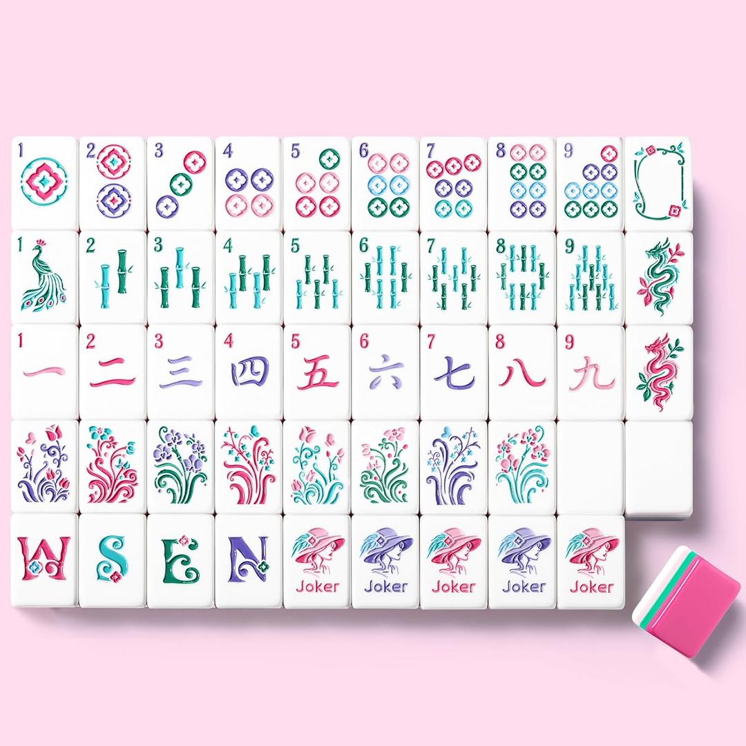 American Mahjong Tile Set, 160 Rose Pink 4 Layer Mah Jong Game Tiles with Tile Bag, Gift-Ready Storage Box, 4 Dice with Pouch, Mahjong Travel Tiles Set, Majiang Set, Majong, 1.2" x 0.9" x 0.6"