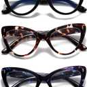 Viseng Womens Oversized Cateye Reading Glasses Blue Light Computer Glasses Stylish Reader (+2.0) (A2-3 Pack Mix Color)