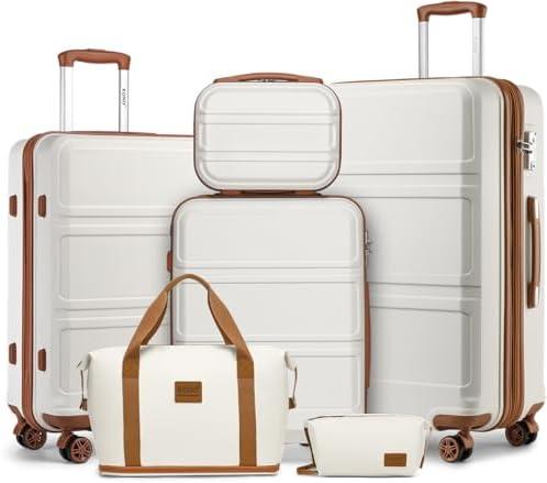 Kono 4 Piece Luggage Sets Expandable (only 28") with Spinner Wheels TSA Lock Lightweight PC+ABS Hardside Travel Rolling Suitcases 20in 24in 28in Carry on and 12in Mini Cosmetic Case Cream White