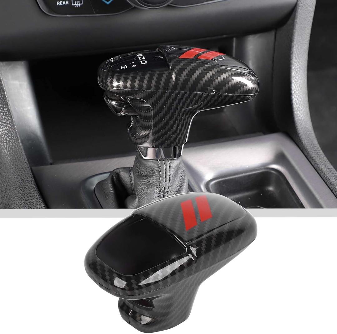 JWWY Gear Shift Shifter Knobs Gear Selector Gear Lever Gearstick Knob Cover Trim for 2015-2026+ Dodge Challenger Charger 2018-2026+ Durango Interior Accessories Red Carbon Fiber 3pcs