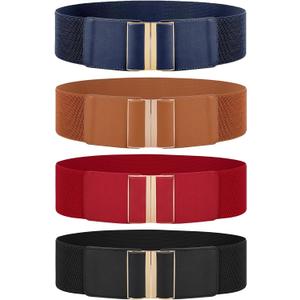 JASGOOD 4 Pack Wide Elastic Stretch Waist Belts for Women Dress Belt (Fit Waist Size 28"-31", C-black+brown+red+blue)