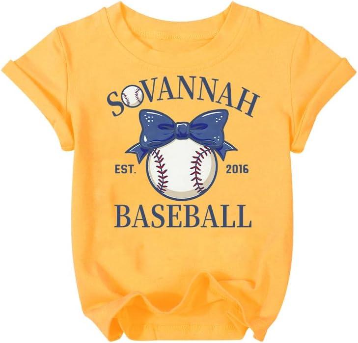 Baseball Shirts Toddler Girls Cute Bow Baseball Team Fan T-Shirt Funny Game Day Short Sleeve Tee Top 3-8 Years (Yellow)