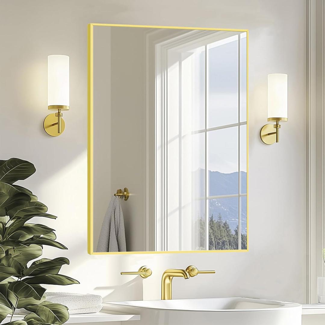 20X24 inch Gold Vanity Mirror, Mirror for Bathroom Sink,Metal Frame | Brushed Gold Metal Frame, High Definition Mirror, Rust-resistant, Rectangle Mirror for Living Room, Bedroom, Dressing Room