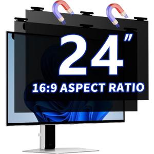 [2 Pack] 24 Inch Magnetic Hanging Computer Privacy Screen for 16:9 Widescreen Monitor, Eye Protection Anti Glare Blue Light Filter, Removable Reusable 24in Anti Spy Security Protector Film