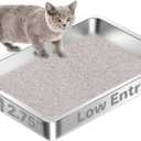 Low Entry Stainless Steel Cat Litter Box for Senior Cats, Metal Shallow Kitten Litter Box, Easy Access Kitty Litter Pan Tray, Easy Cleaning-15.75''Lx 11.81'' W x2.76'' H
