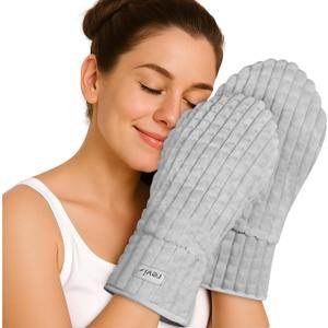 REVIX Microwavable Heated Gloves for Hands and Fingers, Unscented Microwave Hand Warmers, Heating Mittens for Women & Men, Hand Muff for Hands Discomfort Relief, Gray, 1 Pair