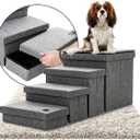 Dog Steps for high Bed with Cushion, Foldable Dog Stairs for Small Medium or Large Dogs Puppy with Storage for Bed or Couch, Pet Steps Ramp with Zip up to 200 lbs, Grey, 4 Steps
