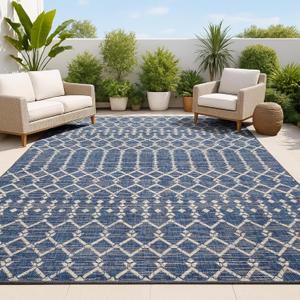 JONATHAN Y Moroccan Geometric Indoor Outdoor Area Rug 8X10 Navy/Beige, Ourika Textured Weave for Backyard, Patio, Porch, Easy-Cleaning, High Traffic, Pet-Friendly, Non-Shedding (SMB108K-8)