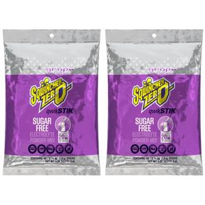 2 x Sqwincher Zero Qwik Stik - Sugar Free Electrolyte Powdered Beverage Mix, 50 Count Bag, 2 Pack (100 Sticks Total) (Grape)