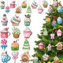 BBTO 36 Piece Christmas Ornaments - Wooden Cupcake & Candy Ornaments with Rope Hanging for Tree & Home Decoration