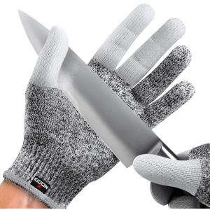 NoCry Cut Resistant Work Gloves for Women and Men, with Reinforced Fingers; Comfortable, 100% Food Grade Kitchen Cooking Hand Protection; Ambidextrous Safety Gear for Cutting; Level 5 Protection (Small, Reinforced (Grey))