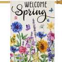 Welcome Summer House Flags for Outdoor Decoration, Watercolor Wildflowers Large Yard Flag,Seasonal Decorative Decor for Holiday Spring Outside 28x40 Inch Vertical Double Sided