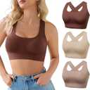 DEANGELMON Seamless Bras for Women Wirefree Full Coverage Padded Bra Criss-Cross Back Smoothing Bra Comfort Sleep Bralettes (Medium, Dark Purple-3 Pack)