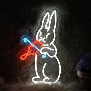 Easter Music neon sign Rabbit Light For Music Room Decor Bunny Party Decoration Birthday Gift 9.4"×16.1"