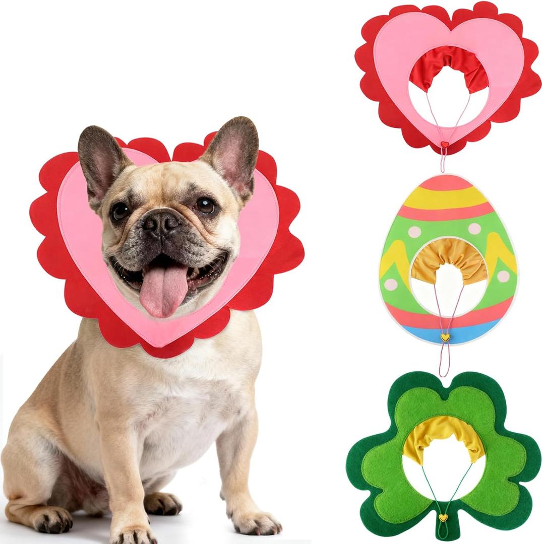 3 PCS Holiday Dog Outfits Set, Valentines Day, St. Patricks Day, Easter Dog Outfits with Adjustable Headband for Small Medium Dogs, Dog Cat Holiday Party Costumes and Supplies (S: 12"-16")