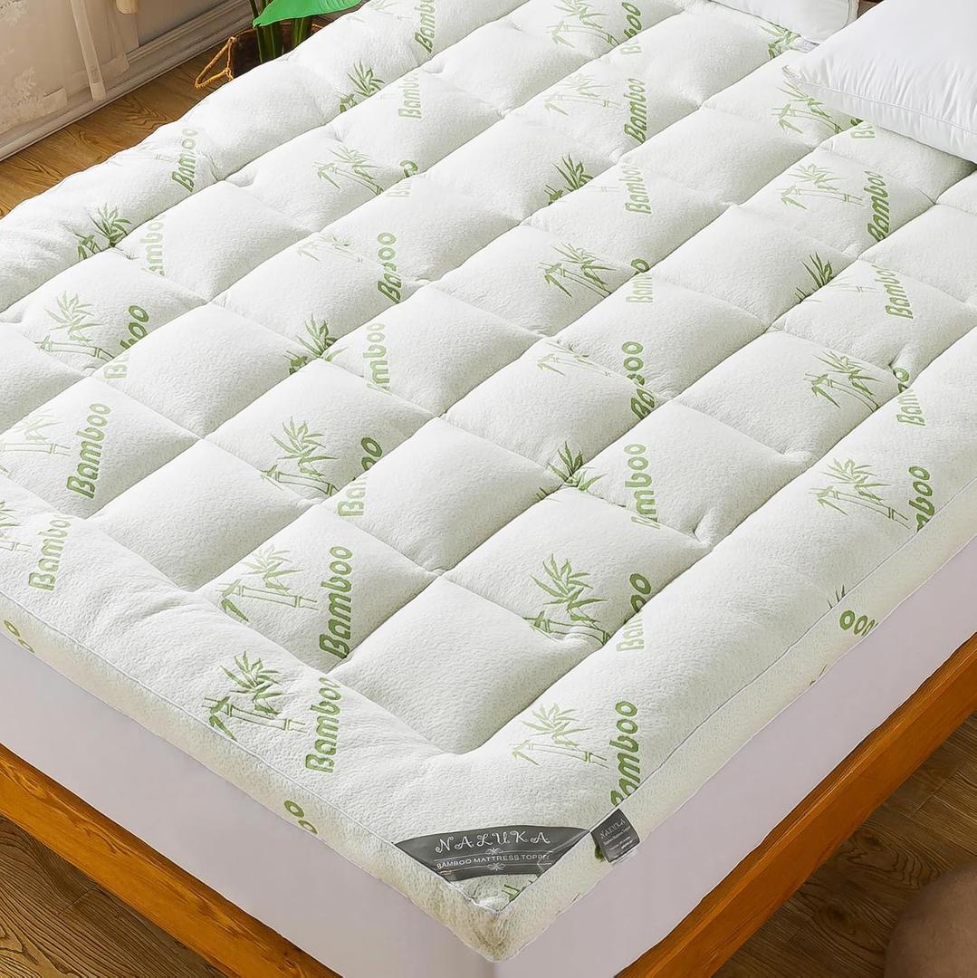 Bamboo_Viscose Mattress Topper Short Queen Size, Cooling Extra Thick Breathable Mattress pad, 8-21Deep Pocket Soft Quilted Fitted Mattress Cover with Down Alternative Fill