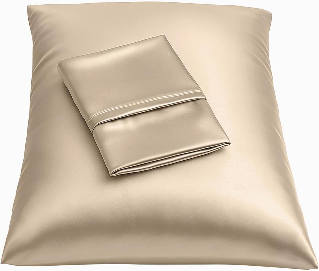 BLISSFORD Satin Pillowcase with Zipper, for Hair and Skin Care, Feels Soft and Cool Like a Silk Pillowcase, Satin Pillow Cases 2 Pack, Slik Pillow Cover, Taupe - Queen Size, Set of 2