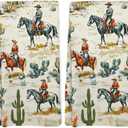 Western Kitchen Towels, Wild West Cactus Desert Rustic Vintage Hand Towels for Bathroom Home Decor, Western Cowboy Country Wilderness Dishcloths Dish Towel for Kitchen, 16x24 Inches, Set of 2