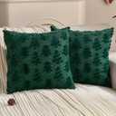 FUTEI Christmas Tree Pillow Covers 18x18 Set of 2, Dark Green Xmas Decorations Soft Fluffy Winter Lumbar Pillow Covers for Couch Sofa Bedroom Holiday Festivals Home Decor