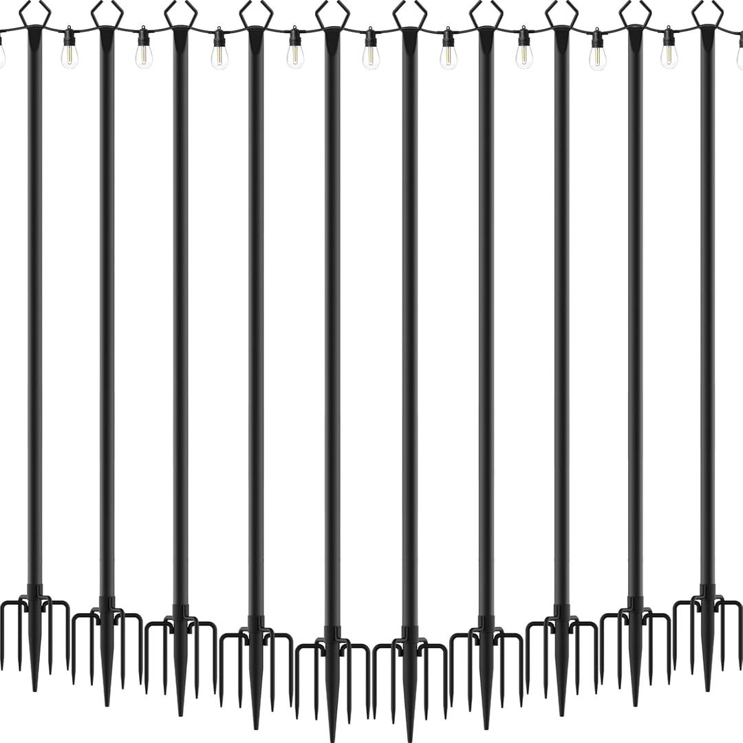 AILBTON 10 Pack 10Ft String Light Poles,Light Poles for Outside String Lights,Outdoor Light Poles with Fork,Metal Pole Stand for Patio,Backyard,Deck