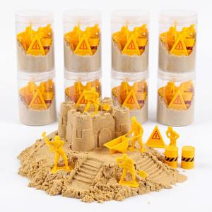 8 Set/ 24 Pcs Construction Party Favors Sensory Play Toy Kits Gift for Kids Boys Construction Birthday Party Supplies Magic Sensory Sand with 8 Pet Plastic Jar 8 Worker Figures