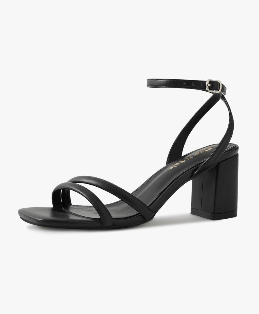 Shoe'N Tale Strappy Heels for Women Square Toe Chunky Block Heels Ankle Buckle Heeled Sandals 8.5