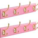 Wall Mount Bamboo Coat Rack, 17 Inch, 4 Double Hooks,2 Pack, Pink and Gold