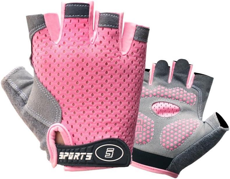 Pink Half Finger Kids Cycling Gloves Non-Slip, Padded, Antislip, Fingerless Kids Bike Gloves for Boys and Girls Age 5~9
